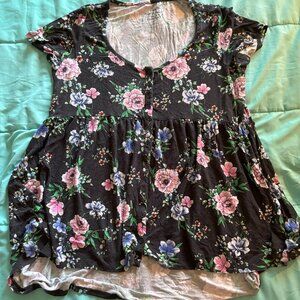Torrid Pink and Blue Floral Babydoll Top
